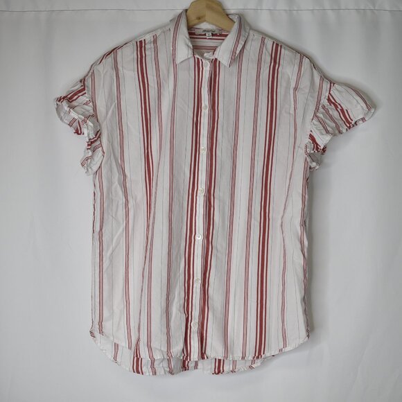 Madewell Tops - Madewell Women's Top Button Up Striped Central Ruffle Sleeve White Red
